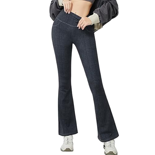 Generisch Schlaghose Damen Jeans Bootcut Hose Damen High Waist Jeanshose Stretch Hosenanzug Elegant Leggings Yogahose Lang Damenhose Freizeithose mit 4 Taschen Black 5XL von Generisch
