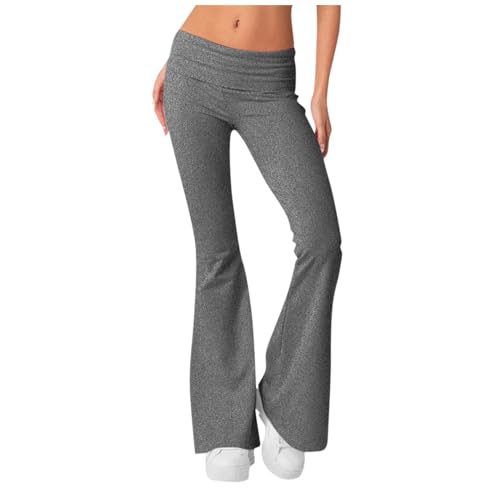 Generisch Schlaghose Damen Must Haves 2024 Mode Elegant Musselin Hose Slim Yogahose Niedriger Taille Radlerhose Jogginghose Sporthose Wanderhose Elastischer Bund Legging Freizeithose(1-Dark Gray,XS) von Generisch
