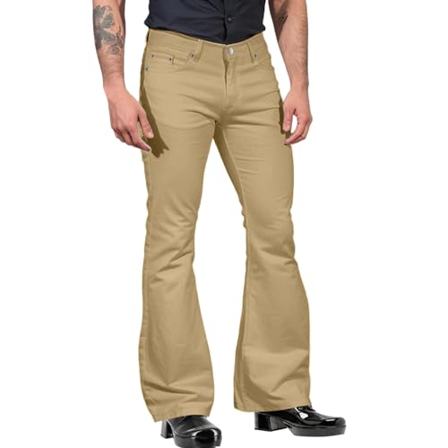 Generisch Schlaghose Herren mit Hohem Bund Baumwollmischung Elastische Hose Lange Hose Retro-Design Ausgestellte Jeanshose Männer Bequeme Freizeithose Modische Schlagjeans von Generisch
