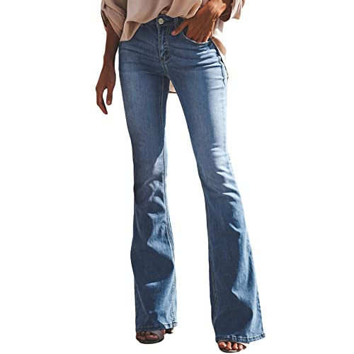 Generisch Schlaghosen Damen 70er Jeans Hosen Stretch Skinny Destroyed Style Denim Jeanshose Retro Hohe Taille Flared Pants Schlaghose Jeans Flared Jeans Y2k Hosen von Generisch