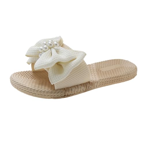 Generisch Schleife Slippers Damen Hausschuhe Slip On Sandalen Sommerschuhe Freizeit Schuhe High Heel Schlappen Leicht Strandsandalen Indoor/Outdoor Walkingsandalen Urlaubspantoffeln Flip Flops von Generisch