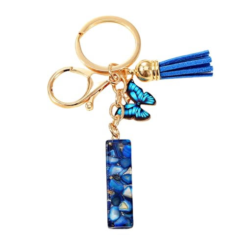 Generisch Schlüsselanhänger Buchstabe Schlüsselanhänger Blau Anfangsbuchstaben, Quasten Schmetterling Charms Keychain Origineller Alphabet Schlüsselanhänger (I) von Generisch