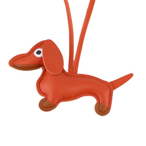 Generisch Schlüsselanhänger Hund Dackel Vegan Leder Schlüsselanhänger für Damen - Originelle Dackel Deko und dackel geschenke, handgefertigter christbaumschmuck dackel (Orange) von Generisch