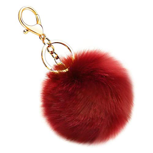 Generisch Schlüsselanhänger Plüsch, Keychain Cute, Künstliche Kaninchenfellflauschigen Ball Pom Plüsch Schlüsselanhänger, Taschen Koffer Rucksäcke Zubehör Charm für Einschulungsgeschenk (Weinrot) von Generisch