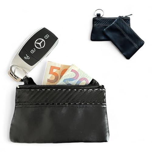 Generisch Schlüsseltaschen mit RFID Schutz - 2 Stück - Schlüsseletui Set - Carbon-Look - Tasche für Damen und Herren - schwarz - RFID Blocker - Schlüsselmappe von Generisch