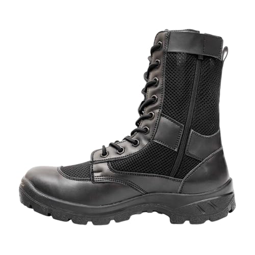 Generisch Schlupf-Arbeitsstiefel Herren,Herren Lederstiefel Größe Einfarbige Plateau Keilsandalen Hohe Leichte Wanderstiefel Mesh Mit Reißverschluss Wasserfeste Schuhe Boots von Generisch