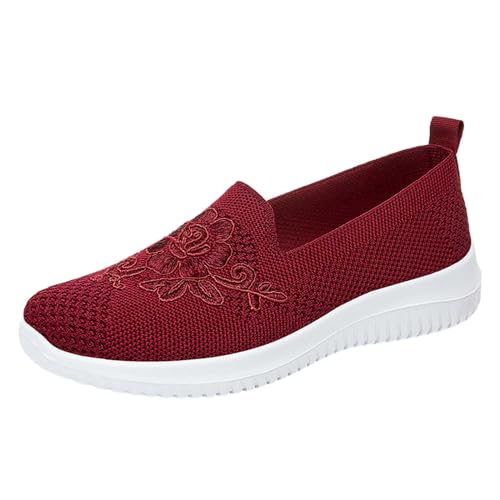Generisch Schlupfschuhe Damen Freizeitschuhe Damen, Sommer Knit Mesh Atmungsaktiv Flache Sportschuhe Slip On Walkingschuhe Ohne Schnürsenkel Orthopädische Leichtgewichts Trekkingschuhe Casual Sneaker von Generisch