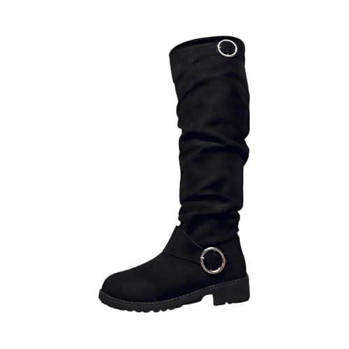 Generisch Schlupfstiefel Damen Blockabsatz Langschaft Stiefel Cowboystiefel - Elegant Bequem Kniehohe Stiefel üBergangsstiefel - Flach Frauen Langschaftstiefel Freizeitstiefel Winterstiefel von Generisch