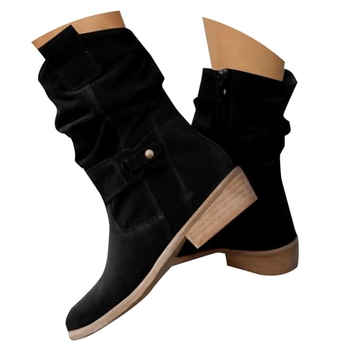 Generisch Schlupfstiefeletten Damen Mit Absatz Ankle Boots Damen Mit Absatz Elegant Springerstiefel Kurzschaft Wildlederstiefel High Top Biker Boots Chelsea Stiefel Damenstiefel Outdoorschuhe von Generisch