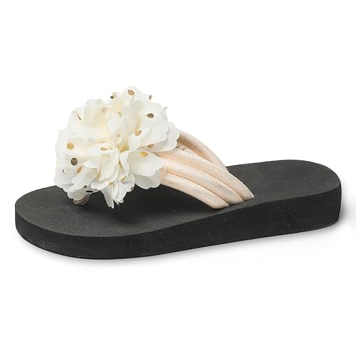 Generisch Schnäppchen Damenschuhe Damen Sommermode Stoff Flip Flops Outdoor Casual Bequeme Strand Hausschuhe Schuhe Damen Stiefeletten Frühjahr (White, 41) von Generisch