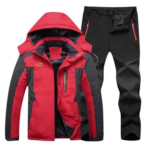 Generisch Schneeanzug Damen 2 Teilig Set, Thermoanzug Herren Angeln Warme Skianzug Wasserdicht Tracksuit Winter Skibekleidung Jacke und Hosen Schneeanzug mit Kapuzen Skijacke Winddicht Schneemantel von Generisch