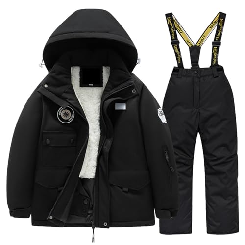 Generisch Schneeanzug Mädchen Skianzug Kinder 2 Teilig Winddicht Schneeanzug Mit Kapuze Mädchen Jungen Warm Skijacke Und Hose Sport Skibekleidung Wasserdicht Snowboard Set Thermoanzug von Generisch