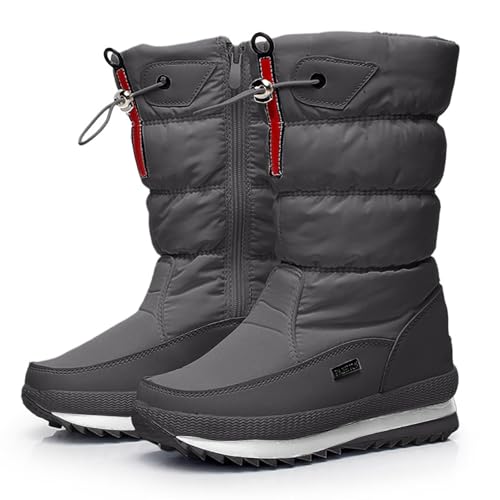 Generisch Schneeschuhe Damen Einfarbig Elegant Schlupfschuhe Bequeme Boots Winter Schlupfstiefel Modische Halbstiefel Winterstiefel Herbst Ankle Warm Gefütterte Winterschuhe von Generisch
