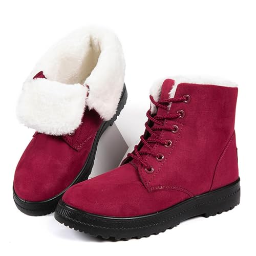 Generisch Schneestiefel Damen Niedrigem Absatz Stiefel Kurzschaft Dicker Sohle Schlupfschuhe Modische Einfarbig Halbstiefel Snow Winterboots Winter Schlupfstiefel Bequeme Boots Schuhe von Generisch