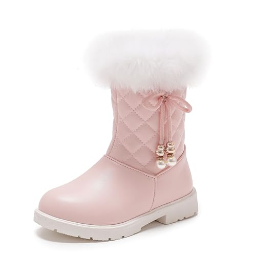 Generisch Schneestiefel Kinder mit Schleife Mädchen Winterstiefel Halbstiefel mit Seitlicher Reißverschluss Winterstiefel Warm Gefütterte Trachtenschuhe Freizeitstiefel Westernstiefel von Generisch