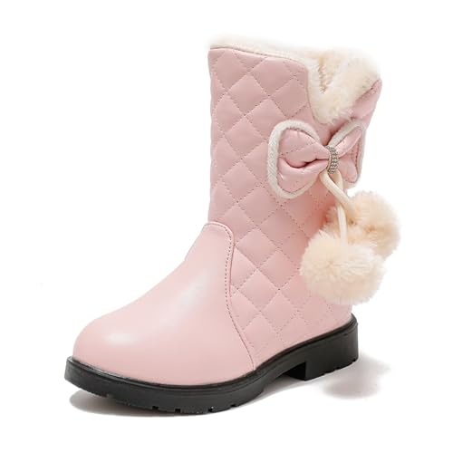 Generisch Schneestiefel für Mädchen im Herbst und Winter, Dicke Sohle, rutschfest, warm, bequem, einfarbig, mit Schleife Winterschuhe Kinder 28 (31.5 Little Child) von Generisch