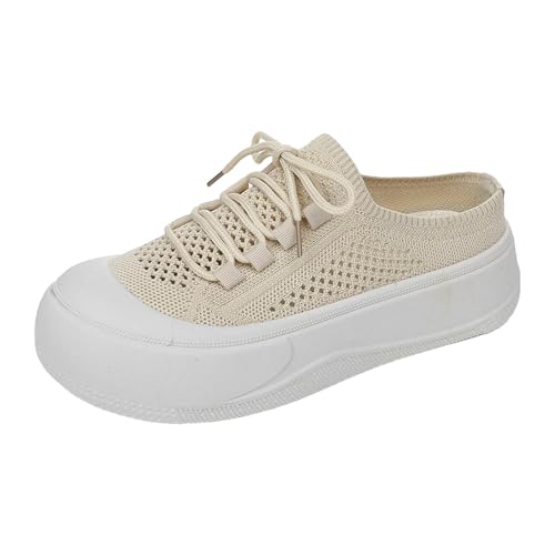 Generisch Schuhe Damen Flying Weave Atmungsaktive,Freizeitschuhe Damen Sneaker,Einfarbig rutschfest Plateau,Slip-On,Damenschuhe Weiche Sohle Hunderte Half Drag Mesh Schuhe von Generisch