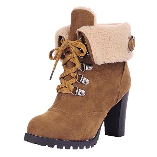 Generisch Schuhe Damen High Color Round Short Lace-Up Solid Fashion -Rutsch Booties Toe Damenstiefel Mädchen 31 (Yellow, 40) von Generisch