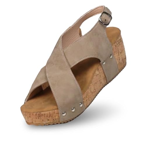 Generisch Schuhe Damen Pantoletten Keilsandalen Temperament Rutschfeste Schuhe Sandalen Damen Schwarz Riemchen (Beige, 40) von Generisch