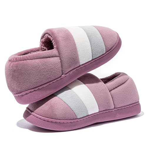 Generisch Schuhe Damen Rose カップル メンズ レディース スリッポン ファー フラット ホーム 冬 丸いつま先 保温 プリント スリッパ シューズ Keilabsatz Schuhe Schwarz Damen (Purple, 41) von Generisch
