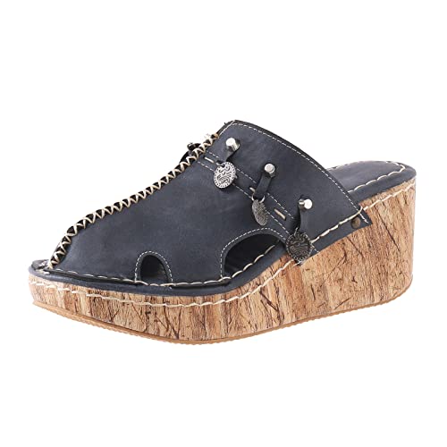 Generisch Schuhe Damen Stiefeletten Sommer Wedges Atmungsaktiver Slip On Runde Zehe Sandalen Hausschuhe Bequeme Strandschuhe Schuhe Silber Damen Absatz (Blue, 40) von Generisch