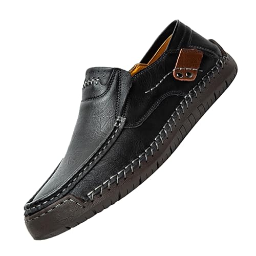 Generisch Schuhe Herren Sneaker Leder,Outdoor Schuhe Herren Wasserdicht Atmungsaktiv Freizeitschuhe Leichtgewichts Schlupfschuhe Einfarbig Arbeitsschuhe Verschleißfest Trekkingschuhe Ohne Schnürung von Generisch