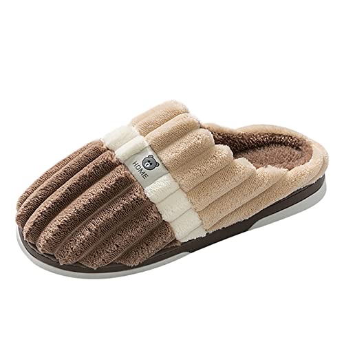 Generisch Schuhe Herren Wanderschuhe Paare Herren Slip On Furry Flat Home Winter Round Toe Keep Warm Stripe Print Slippers Schuhe Herren Hausschuhe Winter (C, 45) von Generisch