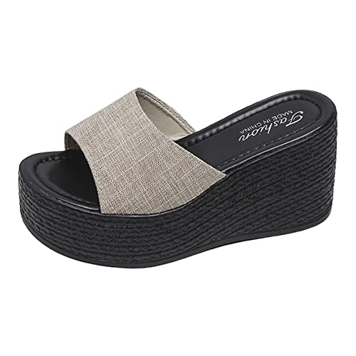 Generisch Schuhe Mit Keilabsatz Für Damen Pantoletten Plateau Sandaletten Bohemian Sommerschuhe Fischmund Slipper Plattform Hausschuhe Open Toe Strandsandalen Hohen Absätzen Sandals von Generisch