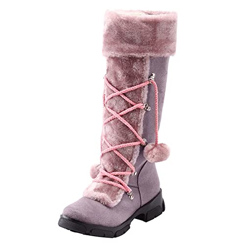 Generisch Schuhe Warm Toe Mittlerer Reißverschluss High Keep Booties Damen Retro Snow Hairball Heels Runde Damenstiefel (Purple, 37) von Generisch