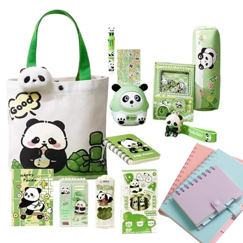 Generisch Schulmaterialien Für Kinder,Panda Stiftetasche Mit Brosche Und Schlüsselanhänger | Enthält Radiergummi, Notizbücher, Stifte, Lineale, Haftnotizen für Kinder, Studium, College, und Mädchen von Generisch