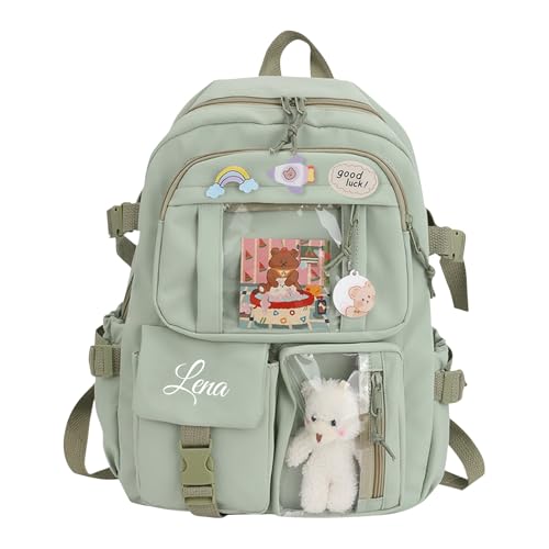 Generisch Schulrucksack Mädchen Teenager Rucksack Kinder Personalisierte Kinder Rucksäcke Schulranzen mit Name, Kinderrucksack für Kinder 8-15 jahre Schule oder Reisen (Grün) von Generisch