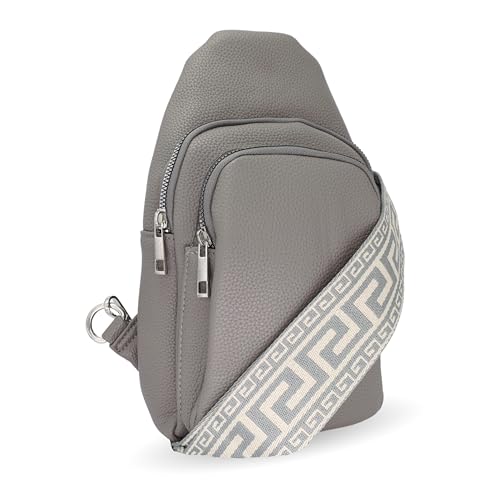 Generisch Schultertasche Damen, Umhängetasche aus Vegan Leather, Elegante Crossbody-Bag mit gemusterten & verstellbaren Schultergurt, Handtasche für jeden Anlass HT.067 Grau von Generisch