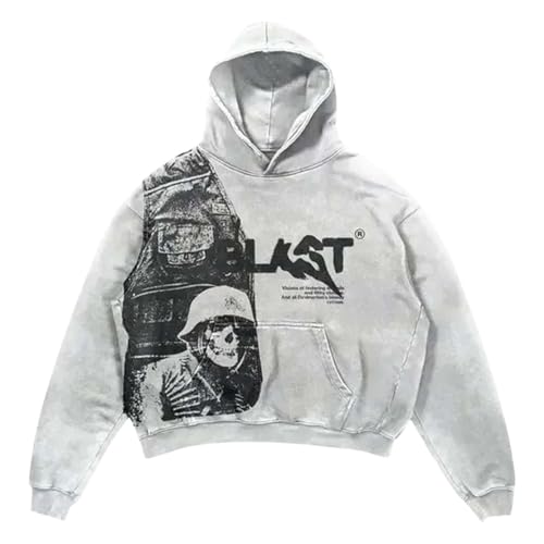 Generisch Schwarz Damen Punk Kapuzenpullover Skelett 3D Drucken Y2K Retro Hip Hop Baumwolle Hoodie Sport Casual Streetwear Pullover Sweatshirts mit Kapuze Kapuzenpullis S-3XL von Generisch