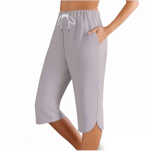 Generisch Schwarz Leggings Damen 3/4 Sommer Sport Jogginghose High Waist Sporthose Blickdicht Caprihose Kurze Einfarbig Sportleggins Elastische Taille Yoga Hose Casual Slim Fit Laufhose Frauen XL von Generisch