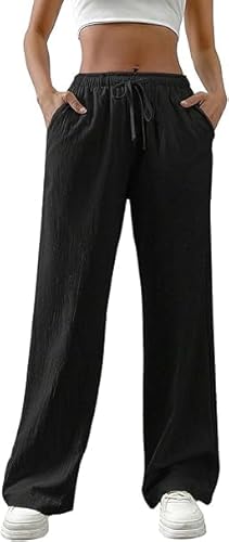 Generisch Schwarz Leinenhose Damen Sommer Musselin Hose Leicht Lang Jogginghose Elegant Palazzo Einfarbig Yogahose LäSsig Weites Bein Freizeithose Sommerhose Leinen Mode Strandhose Generisch Schwarz Leinenhose Damen Sommer Musselin Hose Leicht Lang Jogginghose Elegant Palazzo Einfarbig Yogahose LäSsig Weites Bein Freizeithose Sommerhose Leinen Mode Strandhose von Generisch