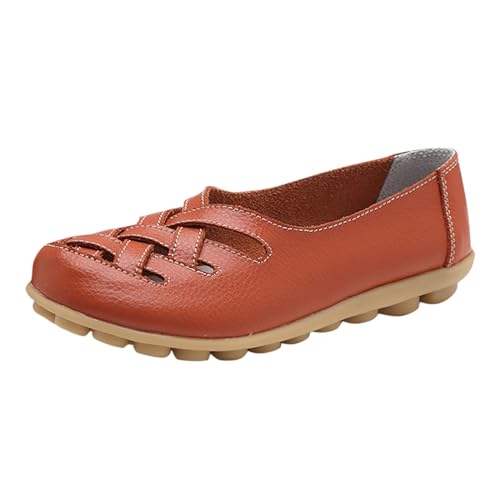 Generisch Schwarze Damenschuhe Damenmode Leder Einzelschuhe Slope Heeled Loafers Freizeitschuhe Ausgefallene Schuhe Damen Boots (Orange, 44) von Generisch