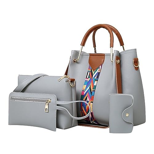 Generisch Schwarze Handtasche für Damen Große Umhängetasche Stück Damen Umhängetasche,Ethnischer Druck,Retro Muster,Handtasche,Schultertasche + Kartenpaket Taschen Modern (Grey,One Size) von Generisch