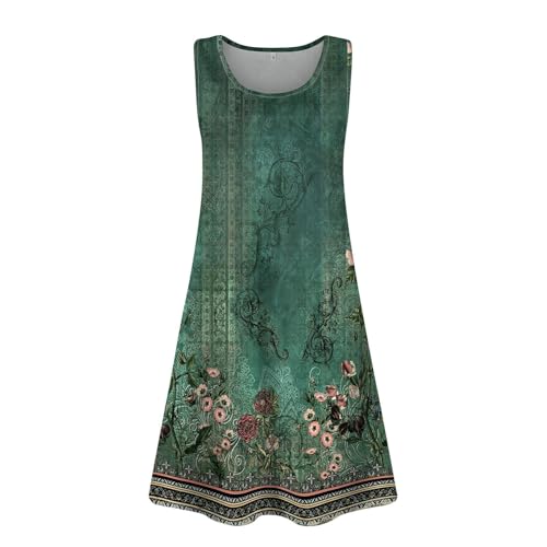 Generisch Schwarze Kleider Sommerkleid Damen Knielang Elegant Ärmellose Kleider Leicht Luftig Strandkleider Tank Kleider Freizeitkleid Sommer Midikleid Rundhals Kleider günstig kaufen Grün 3XL von Generisch