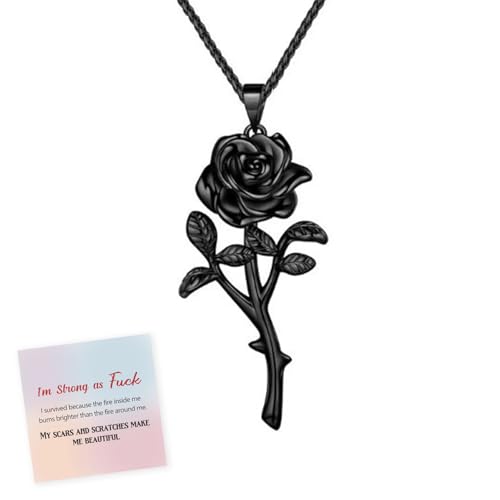 Generisch Schwarze Rose steht für Überlebenskette, „Ich bin verdammt stark“ Vintage-Punk-Kette, eleganter schwarzer Rosen-Gothic-Anhänger, inspirierender Schmuck für Frauen von Generisch