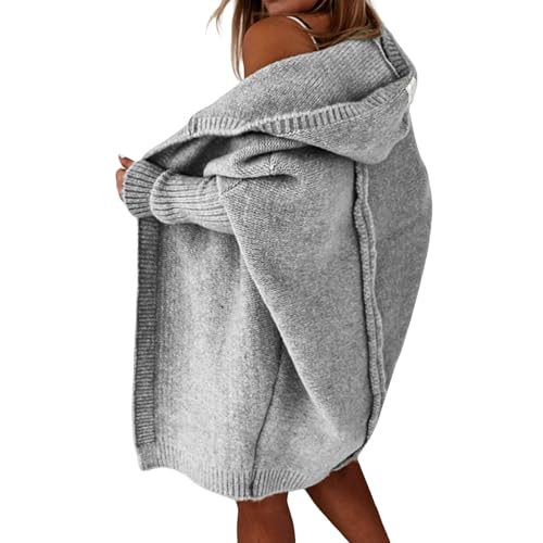 Generisch Strickjacke Damen Lang Cardigan Kapuzenpullover Grobstrickjacke Strickmantel mit Kapuze Cardigan Strickpullover Herbst Winter Jacke y51k Sweater Outerwear von Generisch