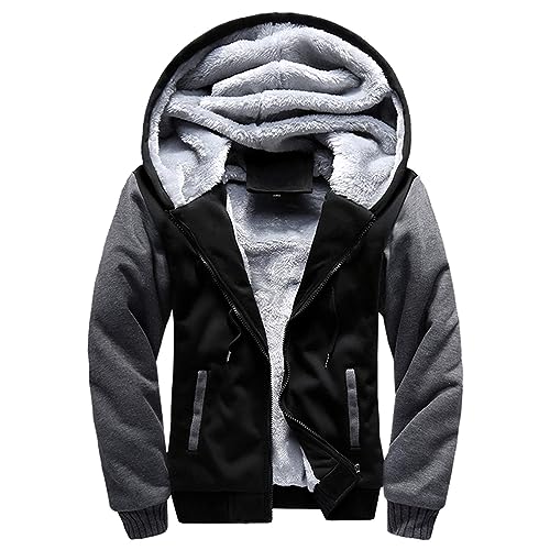 Generisch Schwarzer Hoodie Herren, Mit Reißverschluss Sweatshirt Fleecejacke Kapuze Outdoor Winter Sweatjacke Gefütterte Warm Kapuzenjacke Für Männer Herren Sweatshirt Hoodie Pullover (4XL, Gray) von Generisch