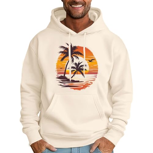 Generisch Schwarzer Hoodie Kapuzenpullover Herrenmode Hoodies & Sweatshirts Kokosnuss-Print Fleece Sweatshirts Streetwear Langarm Pullover Hoodie (AB-Beige, L) von Generisch