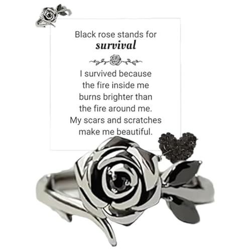 Generisch Schwarzer Rosenring für Selbstliebe: Ausgebrannt und überlebt, aus der Dunkelheit erblüht, Starker dunkler Rosenring, Kreativer, personalisierter therapeutischer Schmuck für Frauen (7) von Generisch