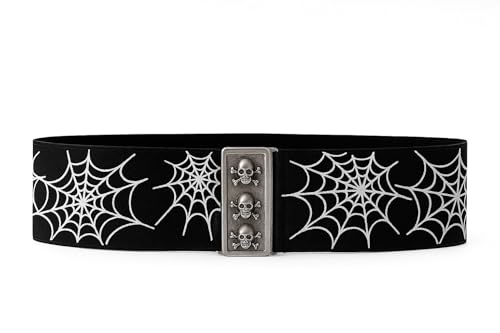 Generisch Schwarzer Stretch-Taillengürtel mit Spinnennetz-Motiv – Gothic, Punk & Rockabilly Vintage Damenmode Gürtel von Generisch
