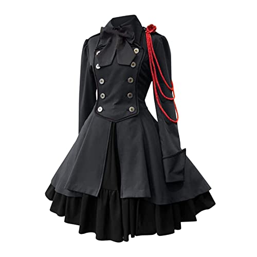 Generisch Schwarzes Gothic-Kleid für Damen und Mädchen, lange Ärmel, Polyester, Rüschenkleid mit Schleifen Generisch Schwarzes Gothic-Kleid für Damen und Mädchen, lange Ärmel, Polyester, Rüschenkleid mit Schleifen von Generisch