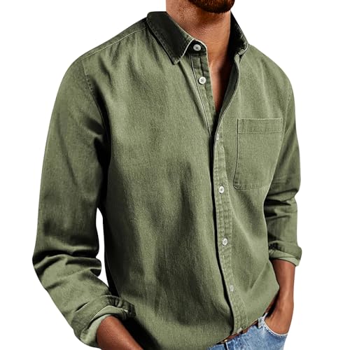 Generisch Schwarzes Hemd Herren, Regular Fit Langarm Herrenhemden Button Down Shirts Unifarben Freizeithemd Businesshemd (L, Armeegrün) von Generisch