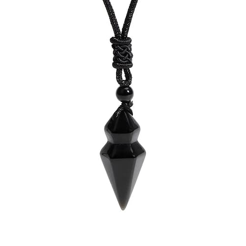 Generisch Sechseckiger Stein-Anhänger mit Spitzem Kristall,Halskette für Damen und Herren,Verstellbare Kordel,Edelstein-Perlen-Charm,Amulett,Halsband,Schmuck,Geschenke,Obsidian von Generisch