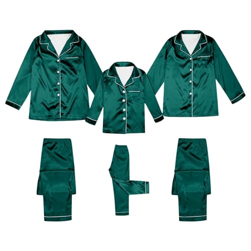 Generisch Seiden Familie Pyjamas Set Weihnachten Bedruckte Nachtwäsche Langarm Pyjama Set Mit Knöpfleiste Partner Pyjama Kuschelig Hausanzug Langarm Tops+hosen Neujahr Zweiteiliger von Generisch
