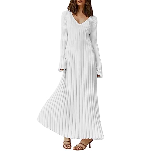 Generisch Sexy gestricktes, figurbetontes Kleid für Damen, ärmelloses Maxikleid mit Spaghettiträgern und Ausschnitten, rückenfrei, Sommer-Strandkleider Hochzeitstag Kleider Damen (White, S) von Generisch