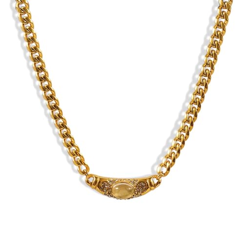 Generisch Shiny Zircon Pendant Necklace in Stainless Steel Elegant Gold Plated Pendant Necklace Minimalistic for Party Wedding Evening (1PCS/D) von Generisch